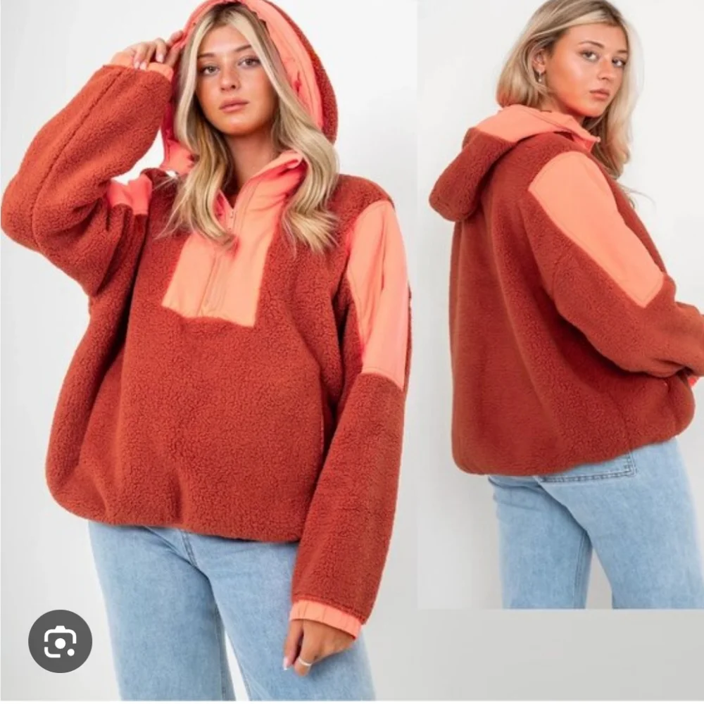 Free People Movement Lead The Pack Orange Fleece Hoodie Size S - Picture 1 of 6